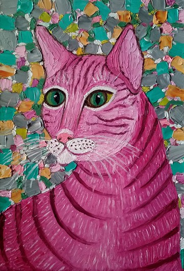 原創油畫《粉紅貓》。 30x20 厘米。無框的。