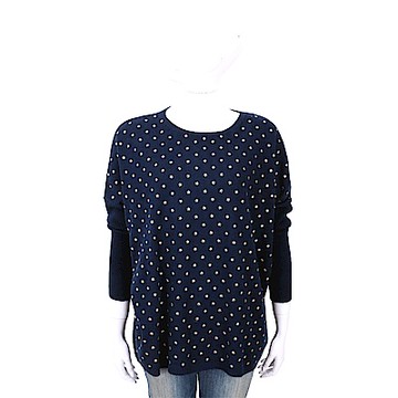 ALLUDE 喀什米爾深藍色星星鉚釘飛鼠袖針織羊毛衫