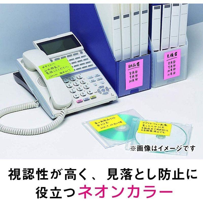 ポストイット 付箋 強粘着 ノート ネオンカラー 75×127mm 90枚×5冊 655-5SSAN