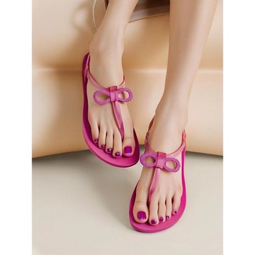 新款巴西原產Ipanema金屬色蝴蝶結夏日沙灘防滑平跟女士夾趾涼鞋