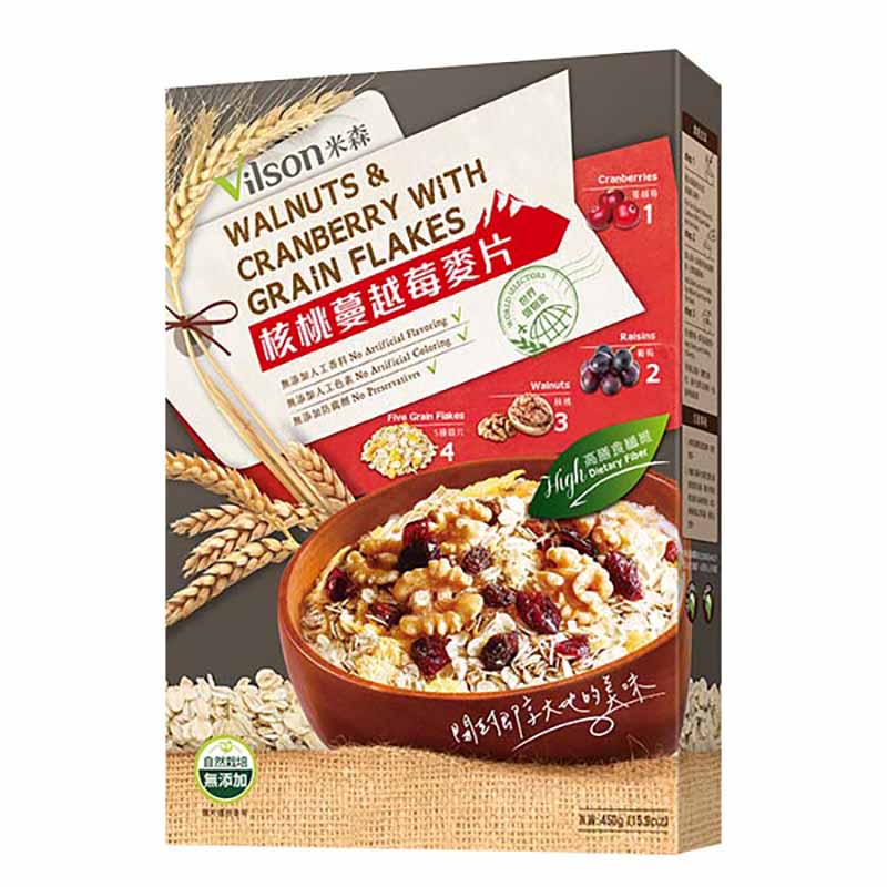 【米森 vilson】核桃蔓越莓麥片(450g/盒)