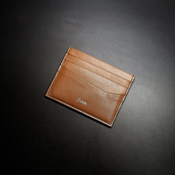 【新品】法國HAAS 蠟感平紋卡套 - 啡色 - 全手縫 - Premium V