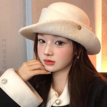 🔥2件9折🍊臺北出貨🍊可開發票法式赫本風優雅白色禮帽女千風大頭圍復古羊毛呢顯臉小漁夫帽子