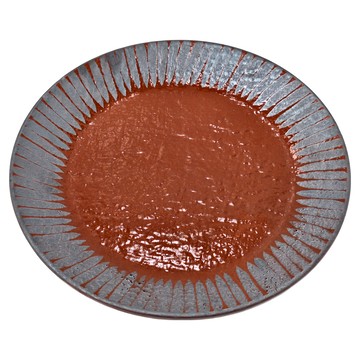 錆十草盛皿 陶瓷餐盤 日本製造  赤樂  1個