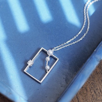 珍珠方形長項鍊925銀