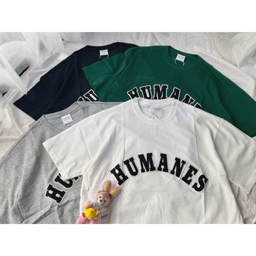 【MasCool】 HUMANES 刺繡 短袖 短T 短TEE 短踢 短袖T 落肩 寬鬆 情侶T 重磅