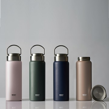 WOKY 沃廚｜提手輕芯鈦瓷易潔層保溫瓶 500ML - 粉色