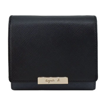 agnes b.長鐡牌LOGO雙色翻蓋短夾-黑