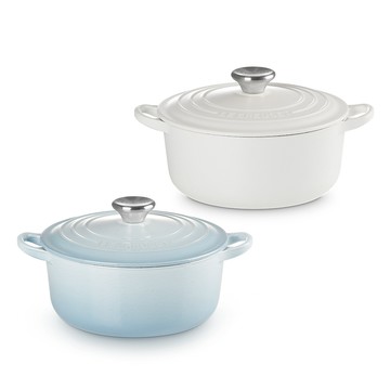 LE CREUSET -琺瑯鑄鐵鍋圓鍋20cm (棉花白/海岸藍)