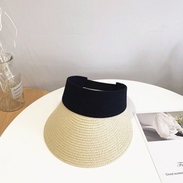 大帽沿空頂遮陽帽-米色 (56-58cm)