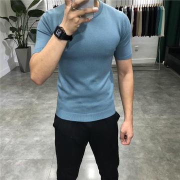 2026男士純色修身毛衣圓領秋冬情侶休閑百搭簡約半袖針織衫打底衫