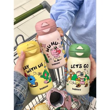 新款bablov保溫杯兒童水杯子高顏值水壺可愛吸管大容量便攜學生女