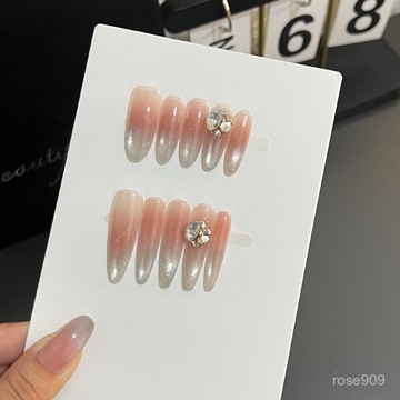 ➕純色美美噠💯純手工穿戴甲冰透漸變裸色玻璃珠貓眼爆閃純慾風氣質簡約溫柔美甲純色穿戴甲 YV9R