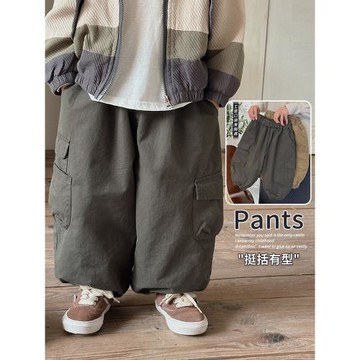 時髦百搭~2025春韓版男童束腳工裝褲女童休閑長褲中大兒童哈倫褲