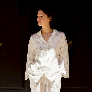 Not Just Pajama 鑽石小狗系列長款真絲居家服 高品質桑蠶絲 - XL