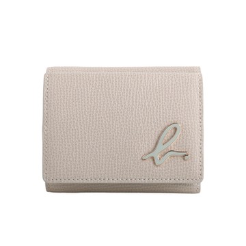 agnes b. 立體b. LOGO紋路皮革三折翻釦小短夾(淺灰x冰綠)