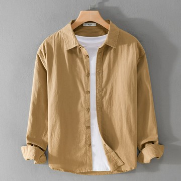 男裝純棉長袖襯衫簡約休閑寬松打底青年百搭白色舒適男襯衣9122鑫弘-衣錦男裝