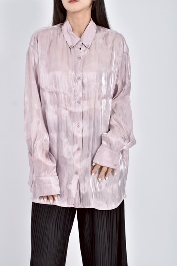 (L) meier q質感緞面細閃薄款粉色襯衫上衣