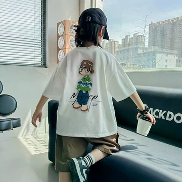 洋氣百搭~兒童裝男童夏裝新款中大童洋氣酷帥男孩夏季純棉短袖T恤潮牌 運動短袖 兒童T恤 圓領上衣 男童夏裝 男童T恤