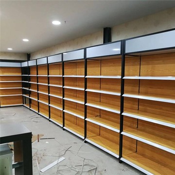 優購生活~四柱木紋色超市貨架進口食品港貨便利店單面母嬰店雙面背板展示貨櫃 展示櫃 高低櫃 電視櫃 書櫃 貨架 展架