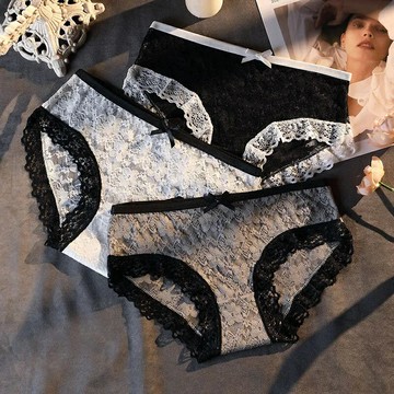 女士內褲 網紗內褲 性感透明內褲 抗菌純棉襠三角內褲 蕾絲邊無痕內褲 學生少女三角褲 女生內褲 內搭短褲【不二雜貨】