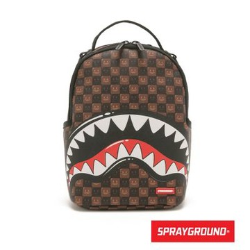 SPRAYGROUND-棋盤格鋸齒鯊後背包-咖啡色