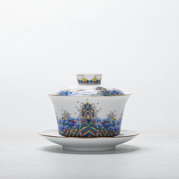 琺瑯彩陶瓷蓋碗大號三才茶碗茶托泡茶杯單個高檔功夫茶沏茶壺喝茶