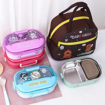 304不銹鋼飯盒小容量分格卡通食堂打飯午餐盒可愛兒童學生便當盒
