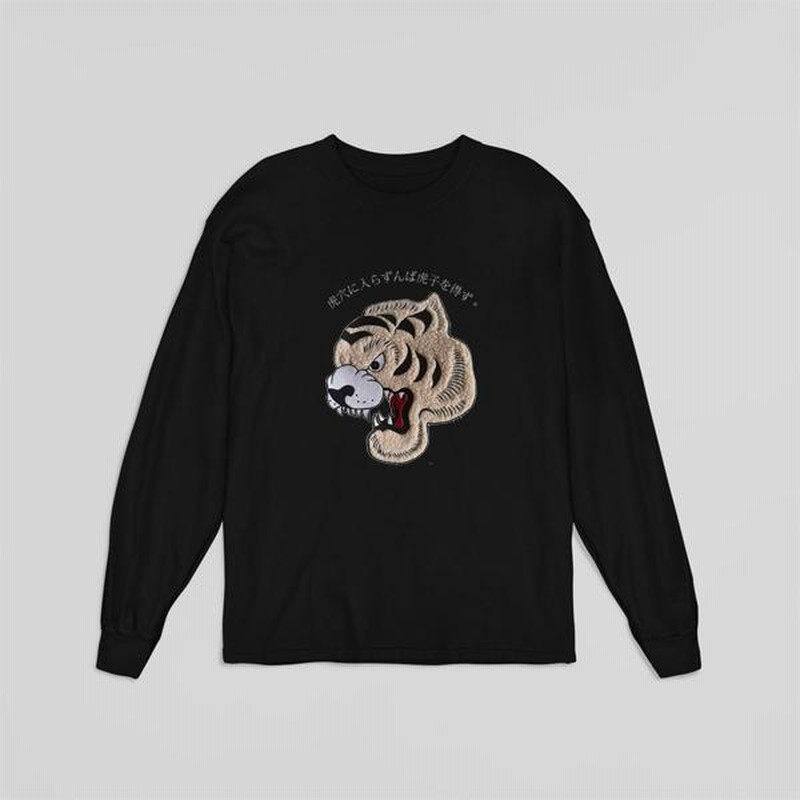 刺繍Tシャツ 3D刺繍 ロンT 虎 タイガーTシャツ 長袖 大きい
