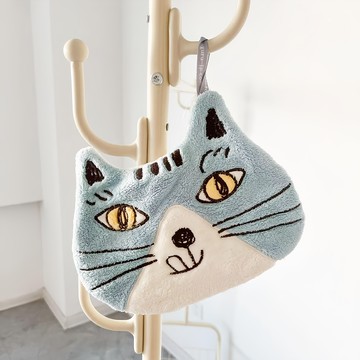 kUSUgURU JAPAN 日本眼鏡貓 吊掛擦手巾/模切造型吸水巾  1個  Michyoro 藍色