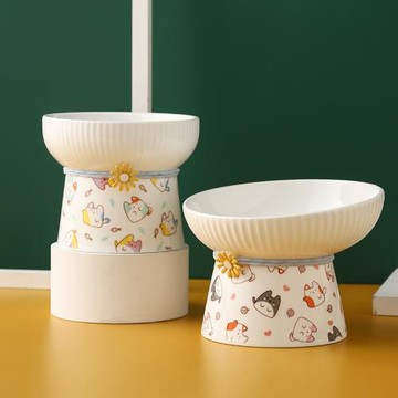 高腳貓碗陶瓷防打翻飯斜口碗貓咪食盆喝水保護頸椎飲水寵物狗糧碗