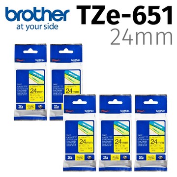 【5入組】brother 原廠護貝標籤帶 TZe-651 (黃底黑字 24mm)