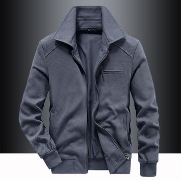 華夫格男款外套春秋季翻領衛衣商務休閑百搭美式防風潮流休閑夾克