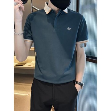 夏季男刺繡polo衫短袖翻領t恤男士修身高級感ins潮牌撞色半袖上衣
