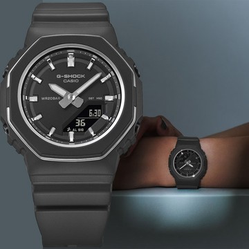 CASIO 卡西歐 G-SHOCK 八角纖薄金屬邊 雙顯手錶-黑色 GMA-P2110-1A