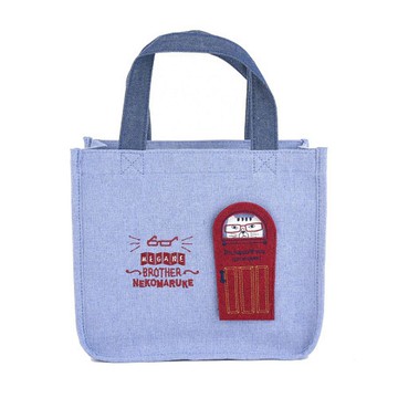 Kusuguru Japan 保溫袋 午餐袋 內層保溫鋁箔 敲敲門款 藍色