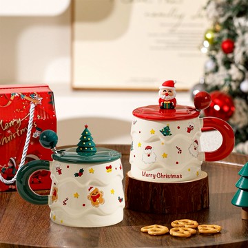 🎁交換禮物首選🎁【CW 可營生活選物】精美禮盒裝 聖誕公仔杯蓋造型馬克杯-紅色/綠色｜聖誕樹/聖誕老人/陶瓷/造型杯/交換禮物｜聖誕節｜射手座生日快樂｜生日禮物｜送禮｜禮盒