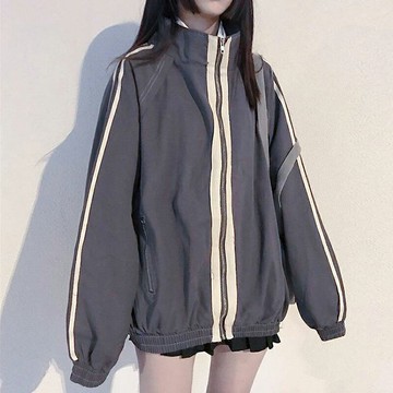waitmore工裝衛衣女秋冬寬松韓版外套原宿風休閑開衫棒球服上衣服