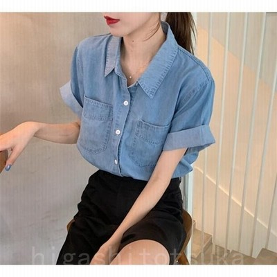 期間限定セール シャツ レディース デニム 半袖 デニムシャツ ゆる ブラウス 着痩せ トップス 夏 通販 Lineポイント最大get Lineショッピング