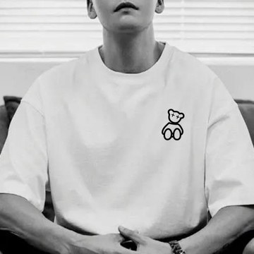 白色小熊T恤男夏季純棉男生潮牌短袖港風潮流寬松國潮bear上衣服