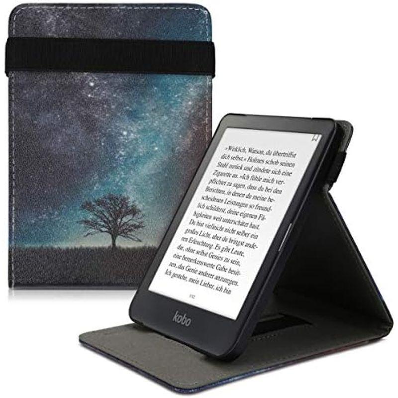 kwmobile カバー 対応: Kobo Clara HD ケース 電子書籍 バンド スタンド付き 保護ケース トープ 白色 ブルーグ