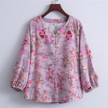 【韓國K.W.】現貨亞棉舒適透氣花朵寬袖上衣