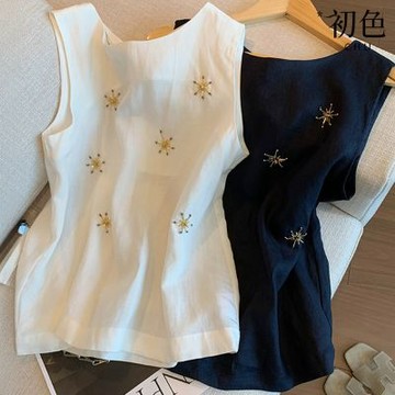 初色 簡約純色圓領無袖釘珠排釦背心女背心-共2色-13696(M-2XL可選)