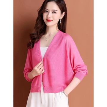 冰絲開衫蝙蝠衫女夏寬松長袖薄款上衣外搭配裙子短款防曬披肩外套