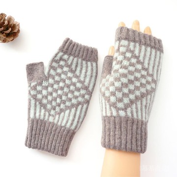 ✨可開發票#歐伊萊米女士鼕季純羊毛提花半露指保暖打寫字玩遊戲電腦保暖手套#免運