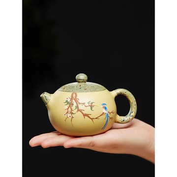 宜興絞泥美人西施紫砂壺純全手工報春泡茶壺名家正宗泥繪功夫茶具