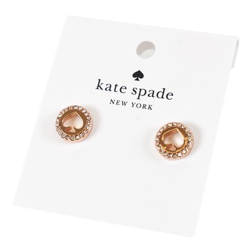 KATE SPADE 縷空桃心水鑽針式耳環-玫瑰金