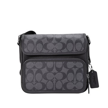【COACH】 Sullivan 雙C滿版翻蓋相機包(黑/灰)