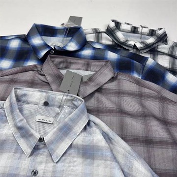 日單男女同款夏季格子短袖襯衫寬松百搭休閑上衣網紗透氣涼快