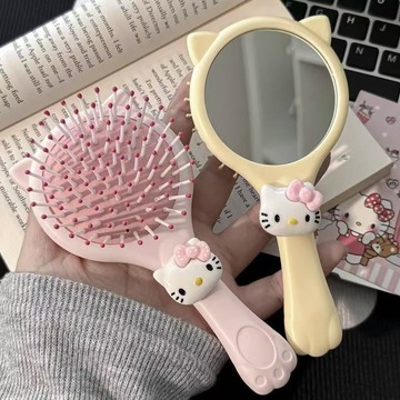 臺灣/✨氣墊梳 梳子新款Kitty貓二合一氣囊梳子可愛便攜迷你KT貓手持按摩氣墊梳鏡子